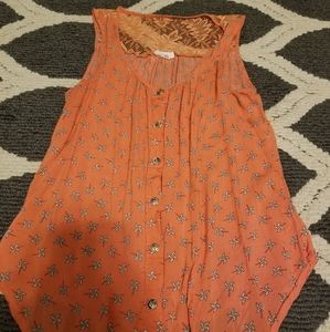 Orange pinwheels button up tank top